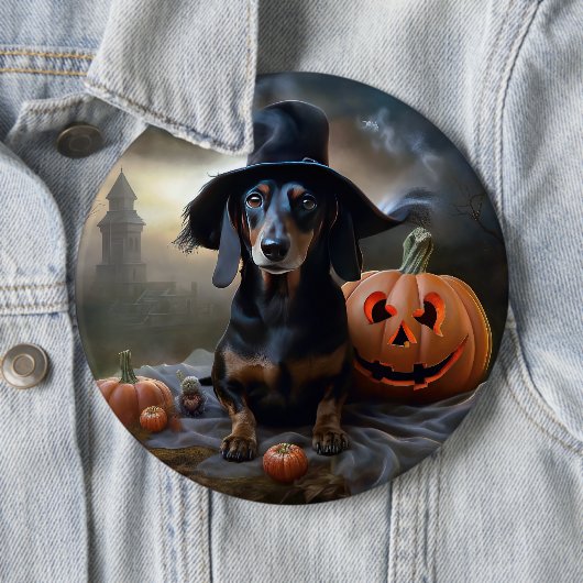 Dachshund Halloween eng Ronde Button 6,0 Cm (In situ)