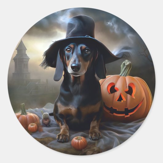 Dachshund Halloween eng Ronde Sticker (Voorkant)
