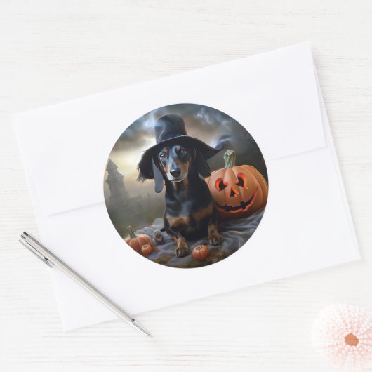 Dachshund Halloween eng Ronde Sticker (Envelop)