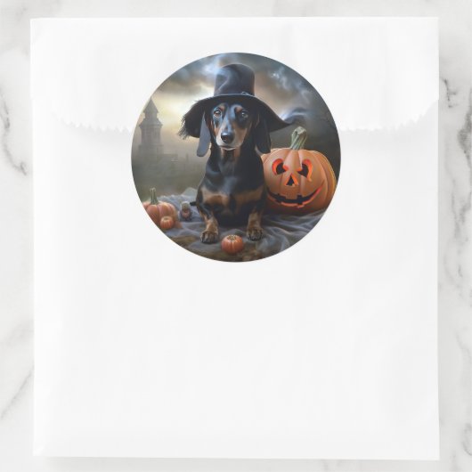 Dachshund Halloween eng Ronde Sticker (Tas)