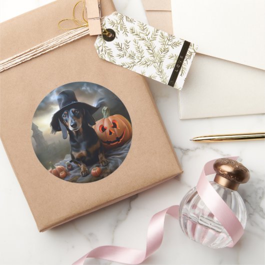 Dachshund Halloween eng Ronde Sticker (Geschenken)