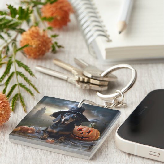 Dachshund Halloween eng Sleutelhanger (Voorkant Rechts)
