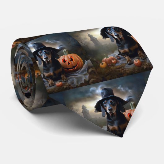 Dachshund Halloween eng Stropdas (Opgerold)