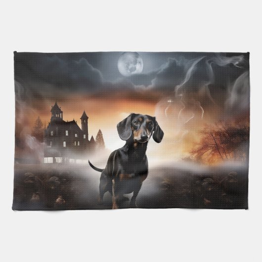 Dachshund Halloween eng Theedoek (Horizontaal)