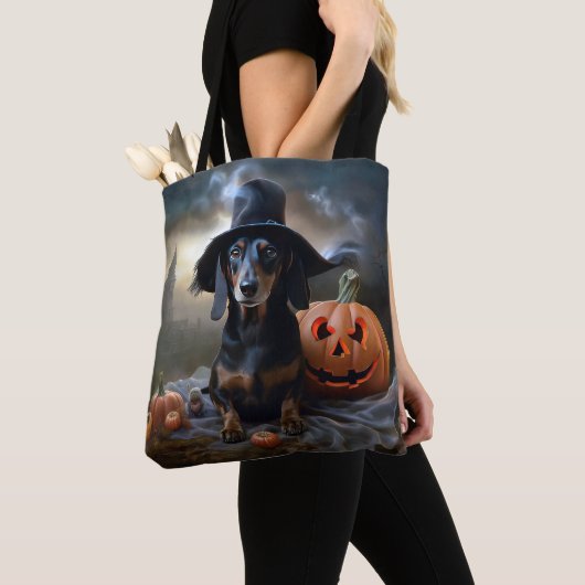 Dachshund Halloween eng Tote Bag (Dichtbij)
