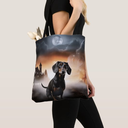 Dachshund Halloween eng Tote Bag (Dichtbij)