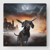 Dachshund Halloween eng Vierkante Klok (Voorkant)