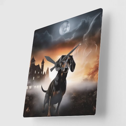 Dachshund Halloween eng Vierkante Klok (Hoek)