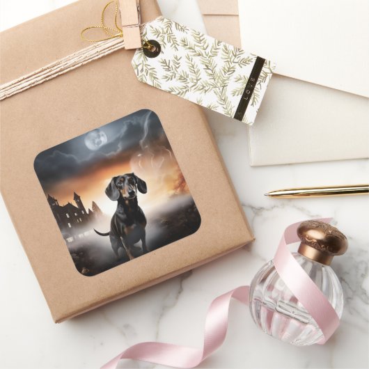 Dachshund Halloween eng Vierkante Sticker (Geschenken)