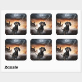 Dachshund Halloween eng Vierkante Sticker (Vel)