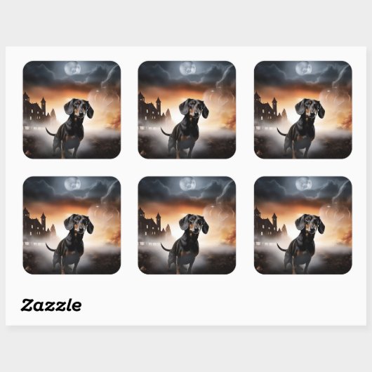 Dachshund Halloween eng Vierkante Sticker (Vel)