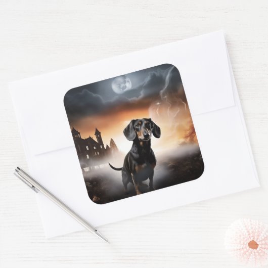 Dachshund Halloween eng Vierkante Sticker (Envelop)