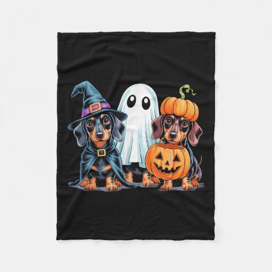 Dachshund Halloween Funny Wiener Dog Pumpkin Weeni Fleece Deken (Voorkant)