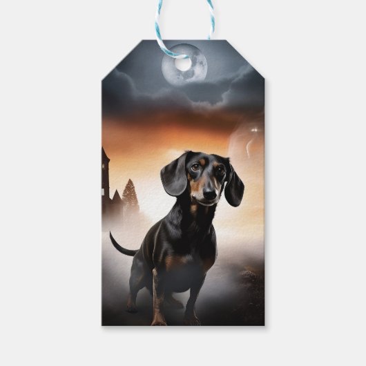 Dachshund Halloween Griezelen Cadeaulabel (Voorkant)