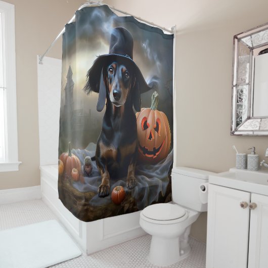 Dachshund Halloween Griezelen Douchegordijn (In situ)