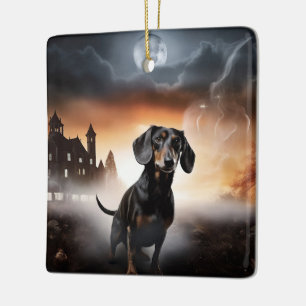 Dachshund Halloween Griezelen Keramisch Ornament
