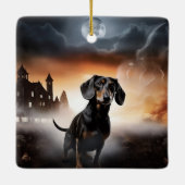 Dachshund Halloween Griezelen Keramisch Ornament (Achterkant)