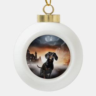 Dachshund Halloween Griezelen Keramische Bal Ornament