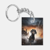 Dachshund Halloween Griezelen Sleutelhanger (Voorkant Links)