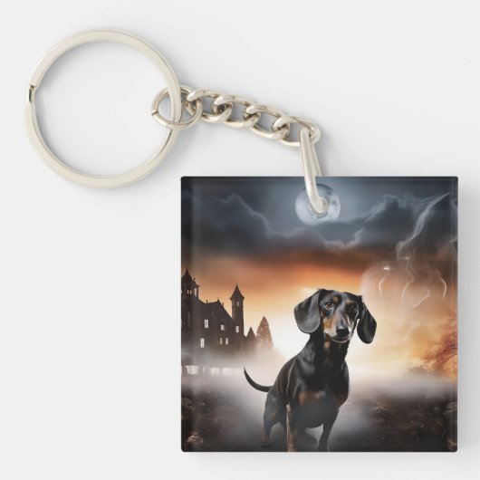 Dachshund Halloween Griezelen Sleutelhanger (Voorkant)