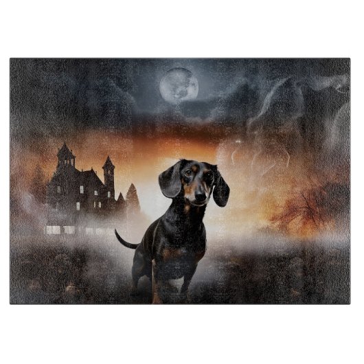 Dachshund Halloween Griezelen Snijplank (Voorkant)