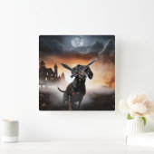 Dachshund Halloween Griezelen Vierkante Klok (Huis)