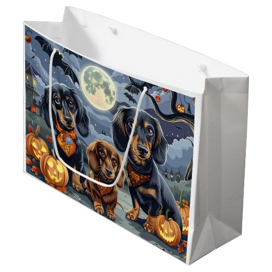 Dachshund Halloween Griezelig Groot Cadeauzakje (Voorkant Gekanteld)