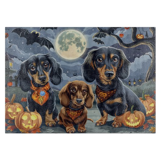 Dachshund Halloween Griezelig Snijplank (Voorkant)