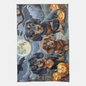 Dachshund Halloween Griezelig Theedoek (Verticaal)