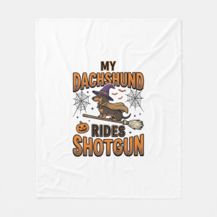 Dachshund Halloween Heks Bezem Rijdt Schot Shotgun Fleece Deken