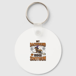 Dachshund Halloween Heks Bezem Rijdt Schot Shotgun Sleutelhanger