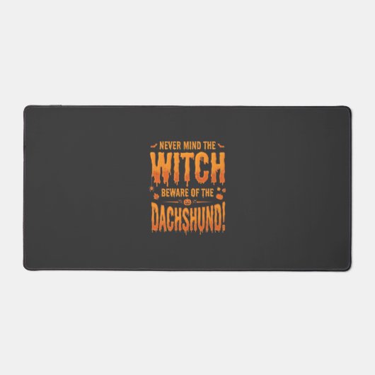 Dachshund Halloween Heks Waarschuwing Typografie V Bureaumat (Voorkant)
