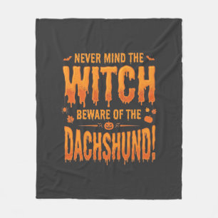 Dachshund Halloween Heks Waarschuwing Typografie V Fleece Deken