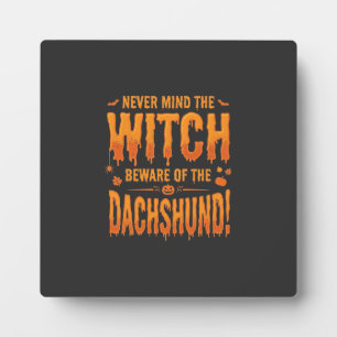 Dachshund Halloween Heks Waarschuwing Typografie V Fotoplaat