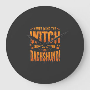 Dachshund Halloween Heks Waarschuwing Typografie V Grote Klok