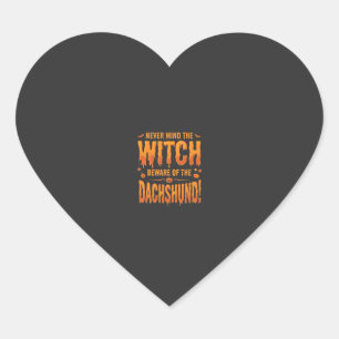 Dachshund Halloween Heks Waarschuwing Typografie V Hart Sticker