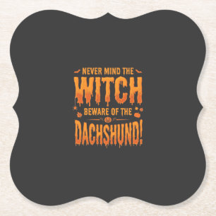 Dachshund Halloween Heks Waarschuwing Typografie V Kartonnen Onderzetters