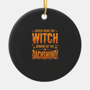Dachshund Halloween Heks Waarschuwing Typografie V Keramisch Ornament
