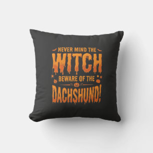 Dachshund Halloween Heks Waarschuwing Typografie V Kussen