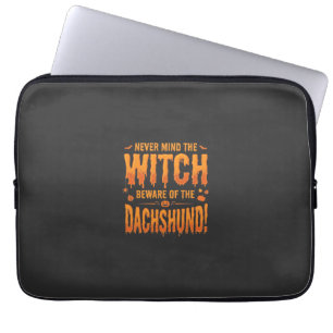 Dachshund Halloween Heks Waarschuwing Typografie V Laptop Sleeve