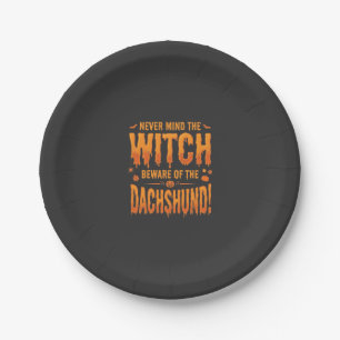Dachshund Halloween Heks Waarschuwing Typografie V Papieren Bordje