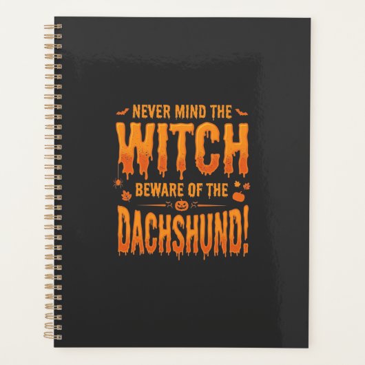 Dachshund Halloween Heks Waarschuwing Typografie V Planner (Voorkant)