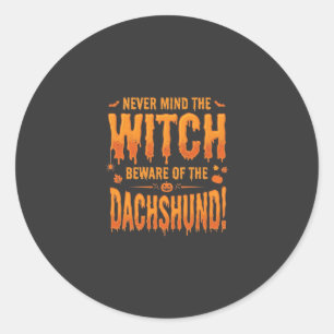 Dachshund Halloween Heks Waarschuwing Typografie V Ronde Sticker