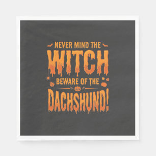 Dachshund Halloween Heks Waarschuwing Typografie V Servet
