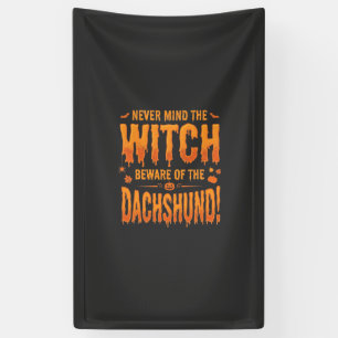 Dachshund Halloween Heks Waarschuwing Typografie V Spandoek