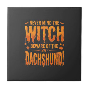Dachshund Halloween Heks Waarschuwing Typografie V Tegeltje