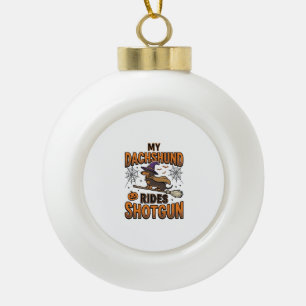 Dachshund Halloween Heksenbezem Rijdt Schotgun T-s Keramische Bal Ornament
