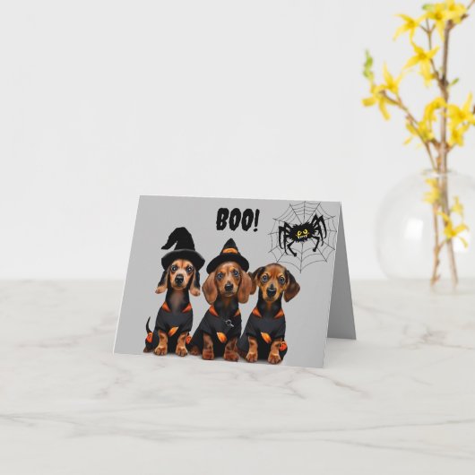 Dachshund Halloween Kaart (Gele Bloem)