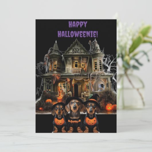 Dachshund Halloween kaart (Staand voorkant)