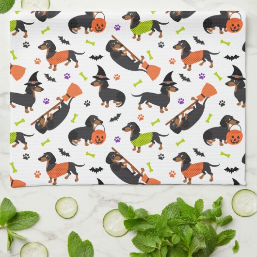 Dachshund Halloween Kitchen Towel Theedoek (Gevouwen)